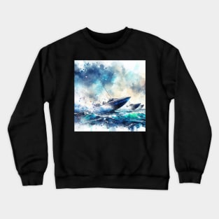 Artistic illustration of speed boats racing off the coast Crewneck Sweatshirt